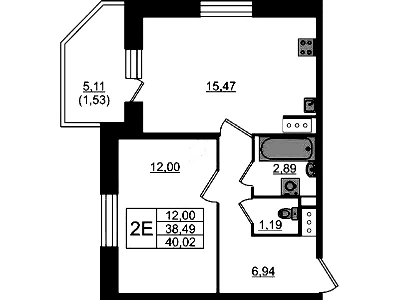 1-комнатная квартира 40.02 м², 6/23 эт., ЖК «Живи! В Рыбацком»